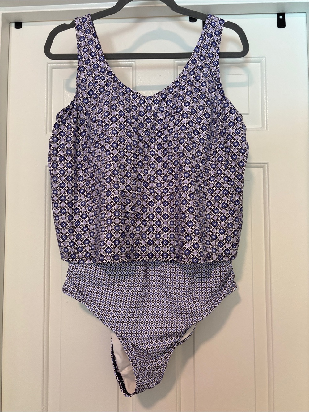 Lands' End Purple/ Periwinkle Blue Floral-Geo One-Piece Swimsuit